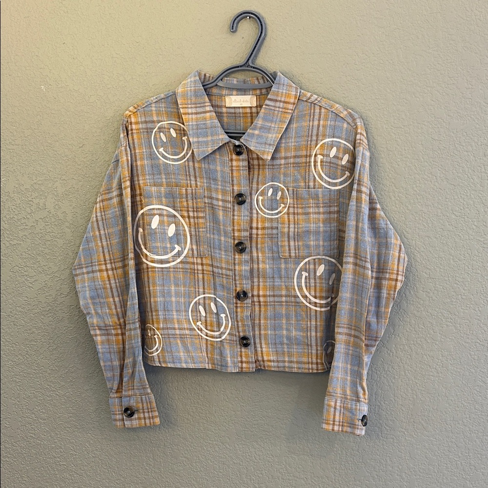 Altar'd State Blue and Tan Plaid Jacket